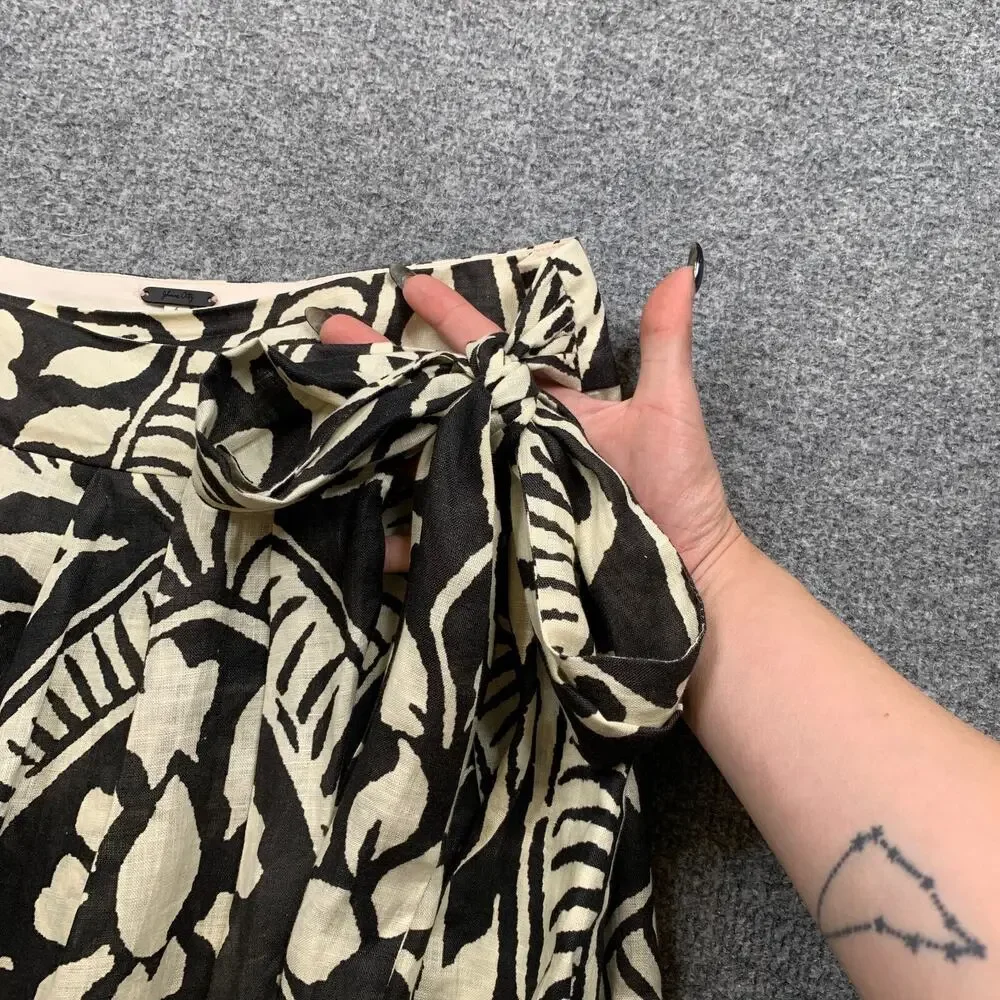 Johanna Ortiz Skirt Women 6 Espresso Cream Zebra Found In India Wrap Tie Linen